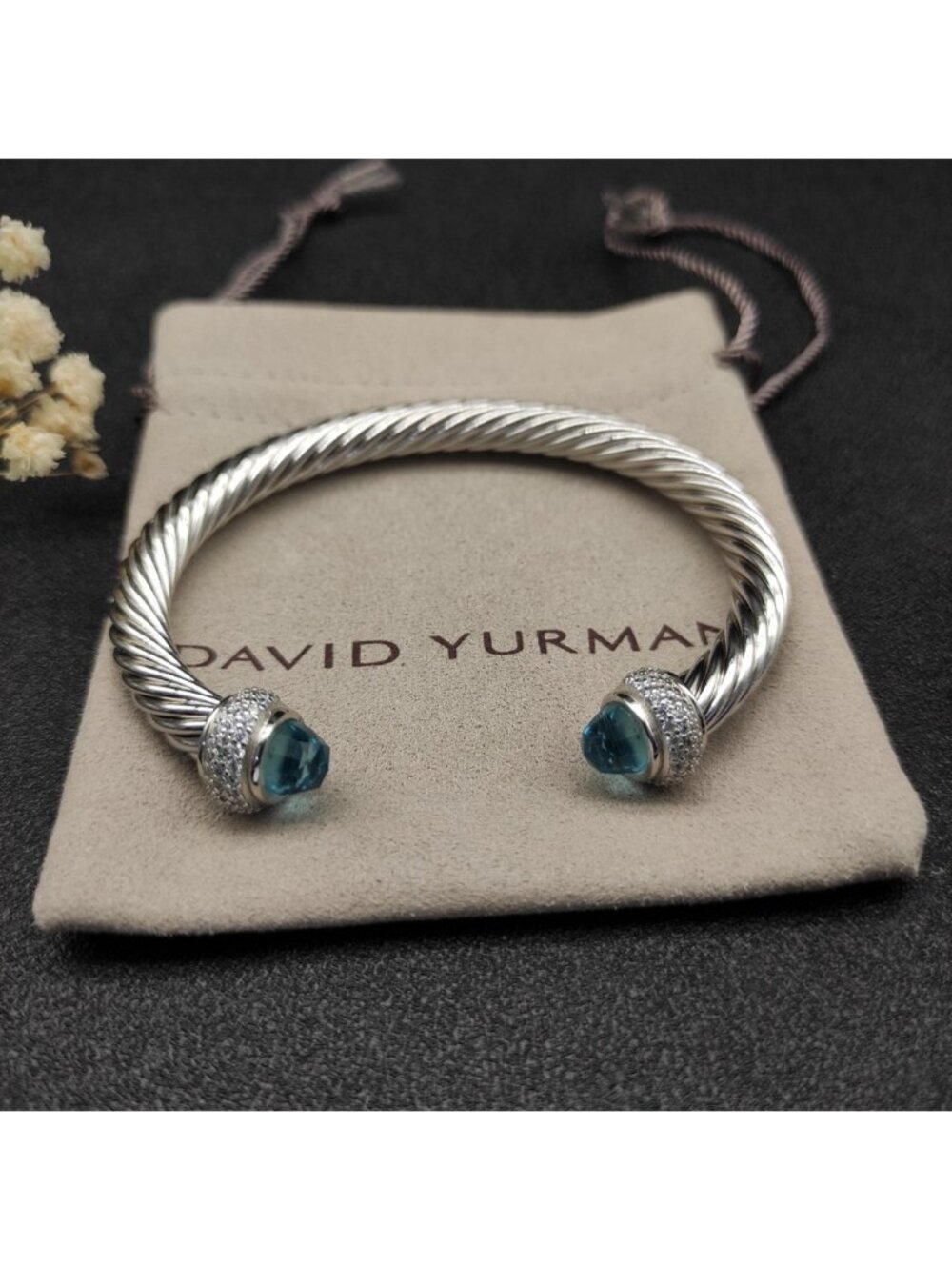 David Yurman 7mm full-diamond blue diamond bracelet